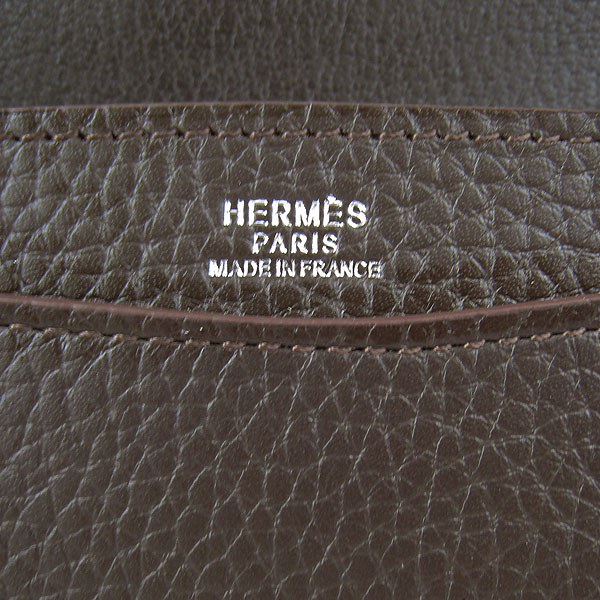 7A Hermes Togo Leather Messenger Bag Dark Coffee With Silver Hardware H021 Replica